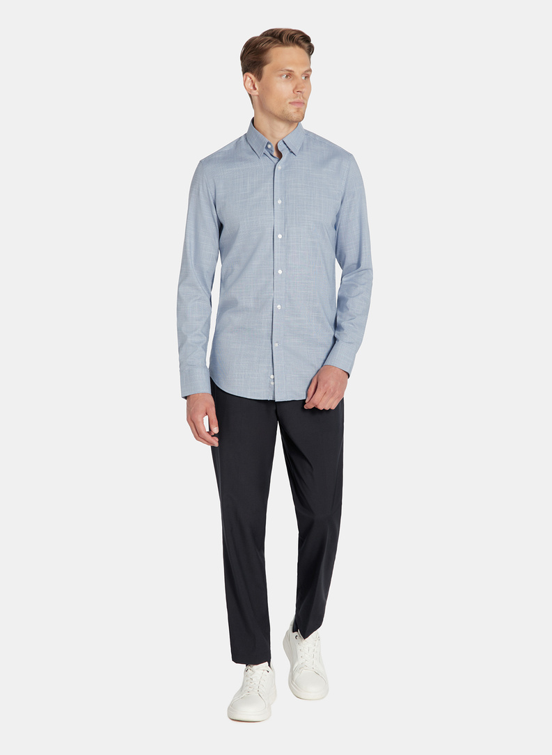 Granatowa koszula w drobną kratę