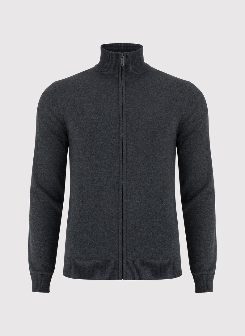 Szary rozpinany sweter męski ze stójką