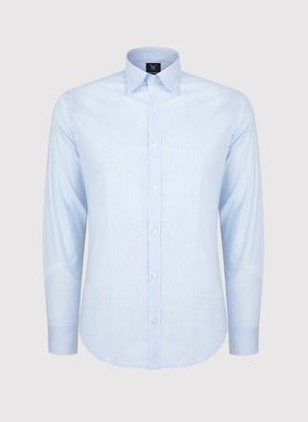 Biała koszula męska w niebieski mikrowzór