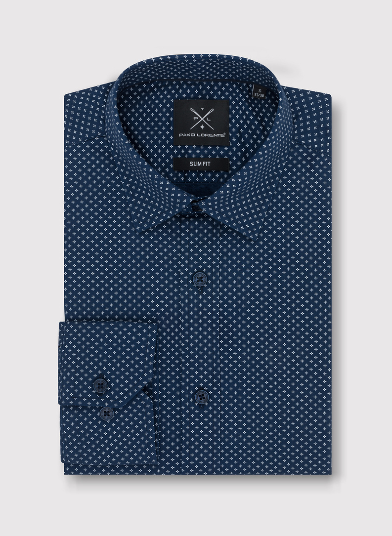 Granatowa koszula w drobny wzór 