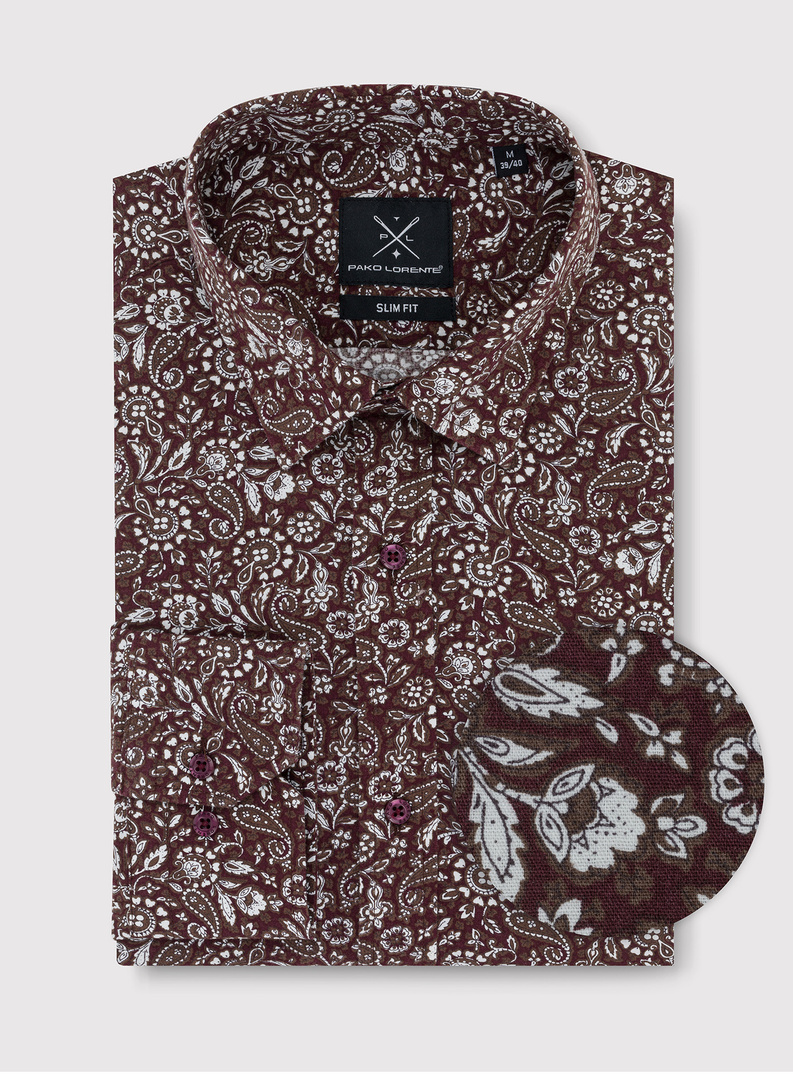 Casualowa brązowa koszula w paisley