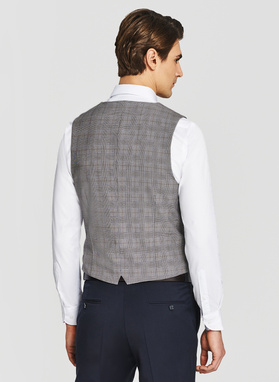 Szara dwurzędowa kamizleka w drobną kratkę