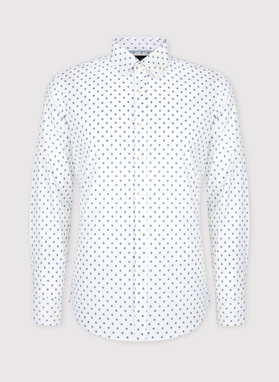 Biała koszula męska w granatowe listki