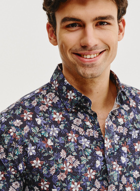 Granatowa koszula męska w kwiaty