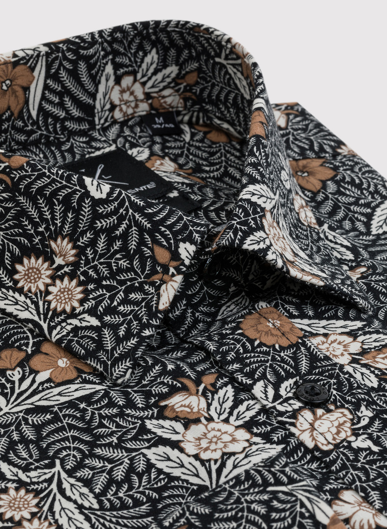 Czarna koszula męska w botaniczny wzór