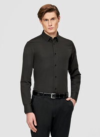 Czarna koszula męska z wełną