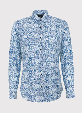 Koszula w kwiatowy wzór na granatowym tle