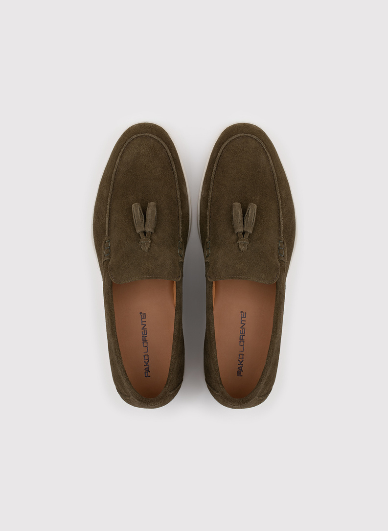 Zielone mokasyny męskie z frędzlami