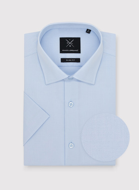 Niebieska bawełniana koszula męska z krótkim rękawem