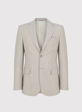 Beżowa marynarka garniturowa w prążek