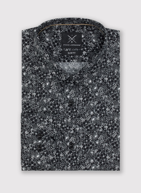 Czarna koszula męska w kwiatowy deseń