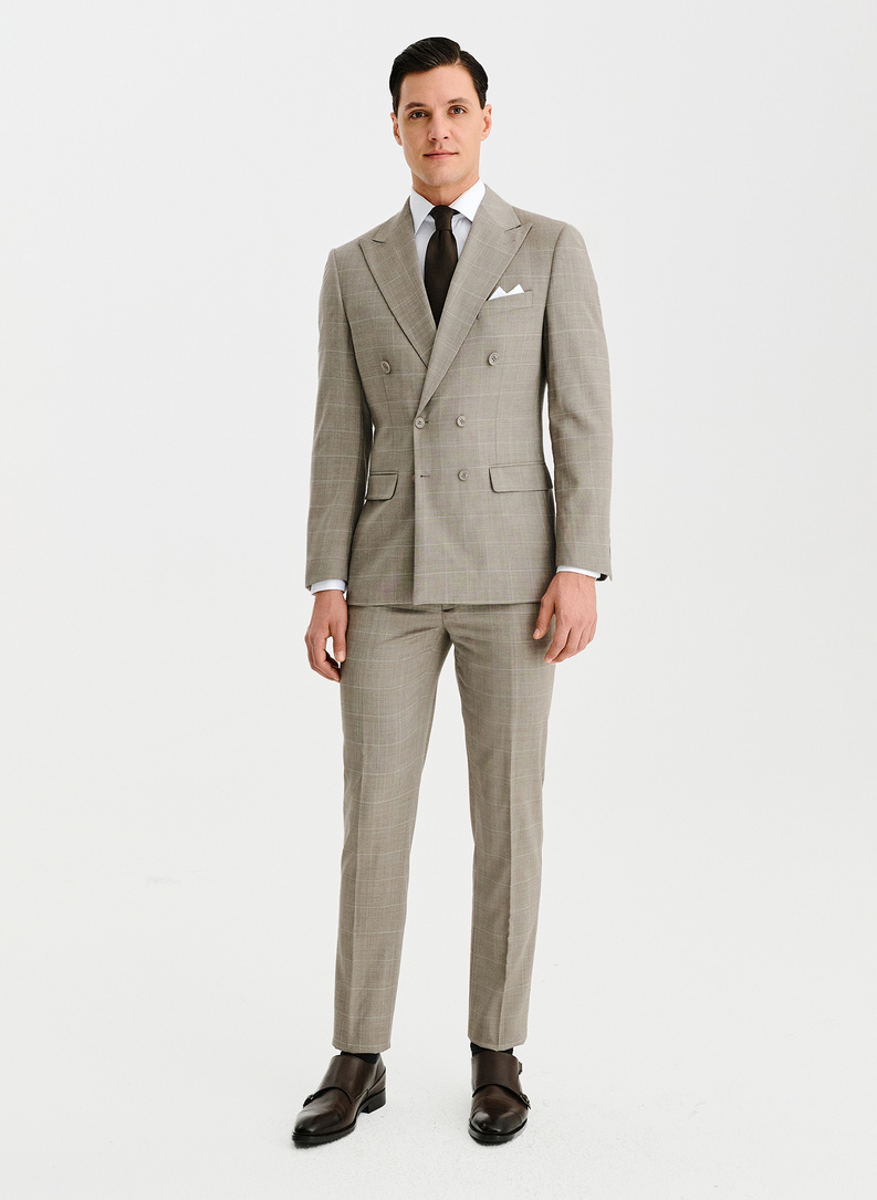 Ślubny dwurzędowy garnitur męski w kratkę