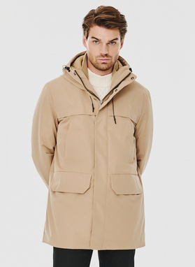 Kurtka męska z kapturem w kolorze beżowym