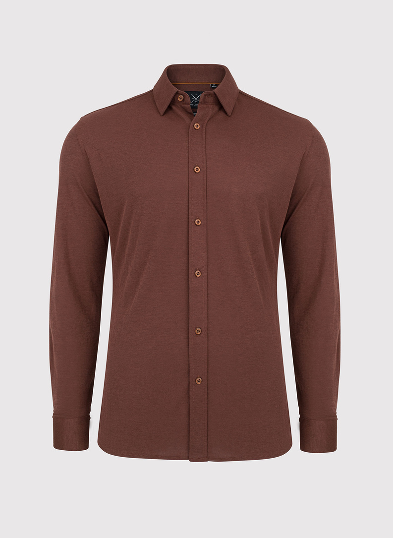 Gładka taliowania koszula w kolorze brązowym