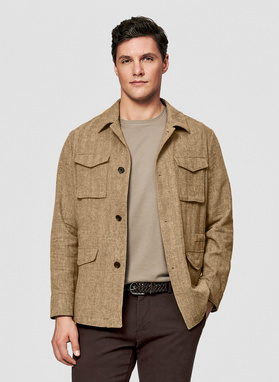 Lniana marynarka safari w kolorze beżowym