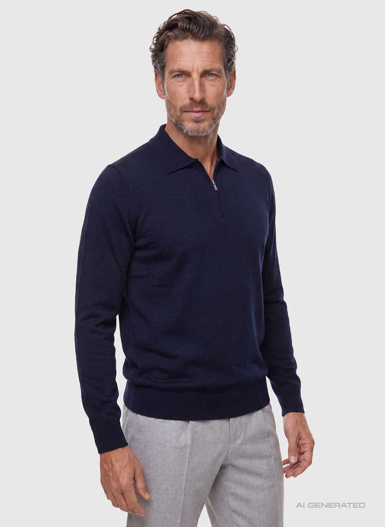 Granatowy sweter męski polo z zamkiem