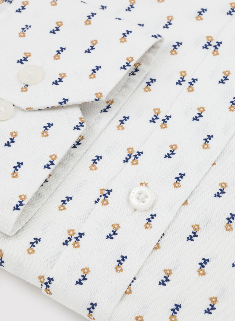 Męska biała koszula w drobne kwiatki 