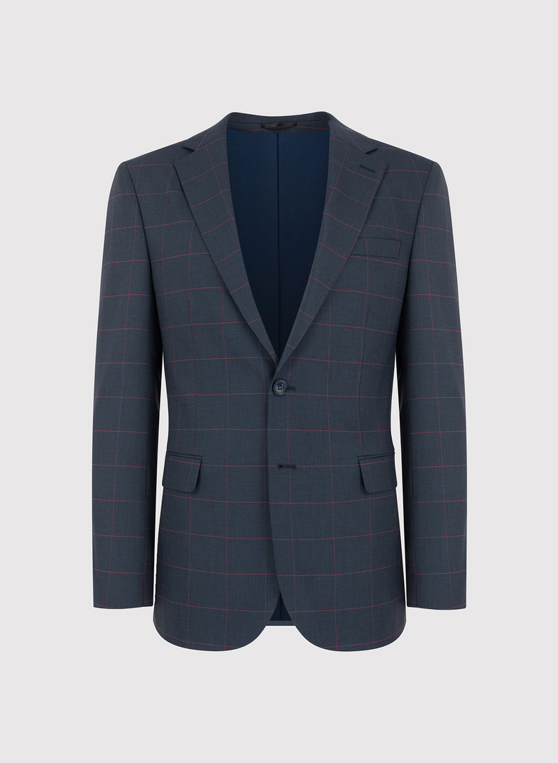 Granatowy garnitur w bordową kratę Windowpane