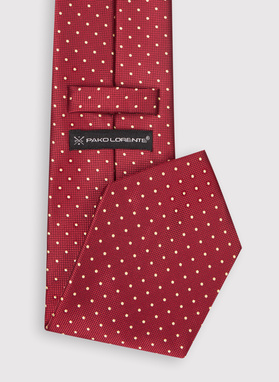 Czerwony krawat męski w kropki