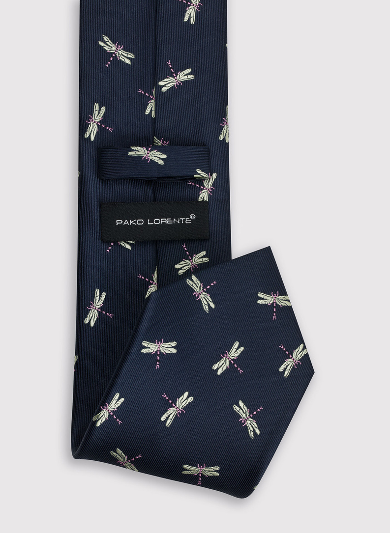 Granatowy krawat męski w ważki