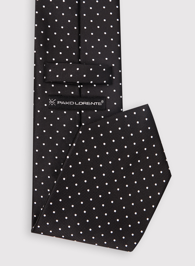 Czarny krawat męski w kropki