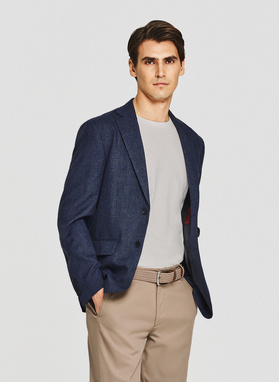 Granatowa marynarka casual z lnem