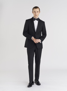 Wełniana czarna marynarka smokingowa w mikrowzór