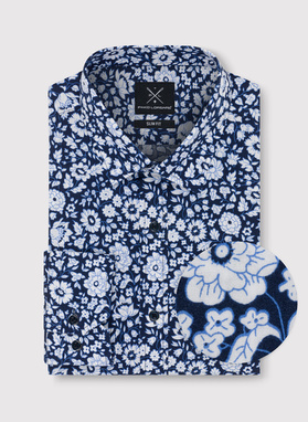 Granatowa koszula w białe kwiaty
