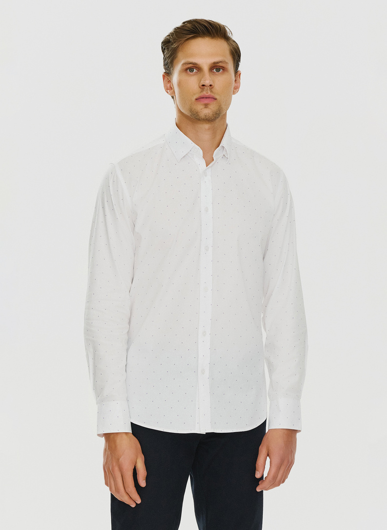 Biała męska koszula w mikrowzór