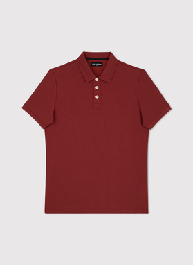 Bordowy t-shirt polo na trzy guziczki