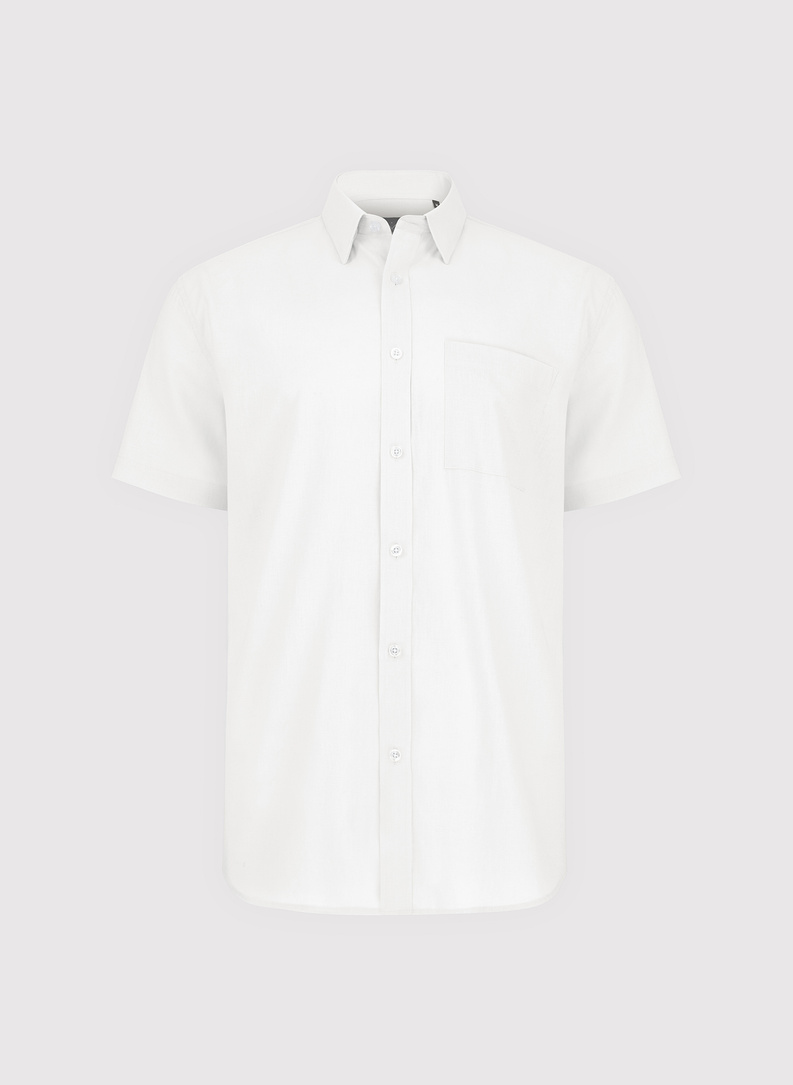 Lniana biała koszula z krótkim rękawem