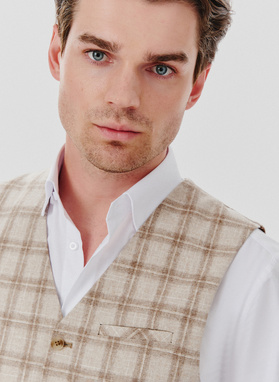 Jednorzędowa kamizelka męska w kratę