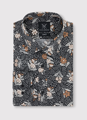 Czarna koszula męska w botaniczny wzór