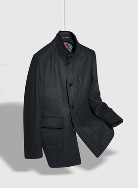 Czarny krótki płaszcz męski z wełną i kaszmirem