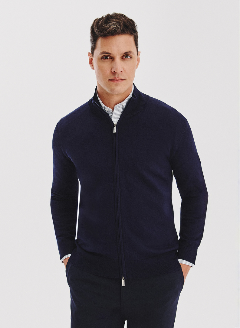 Granatowy rozpinany sweter męski