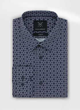 Granatowa koszula męska w biały wzór