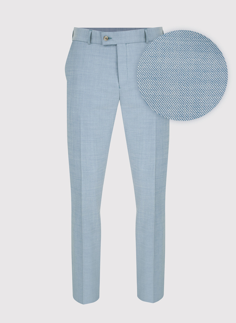Błękitne spodnie garniturowe o widocznej strukturze