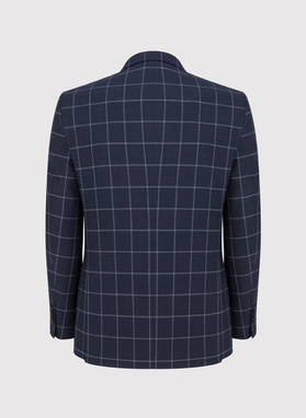 Casualowa granatowa marynarka w jasną kratę