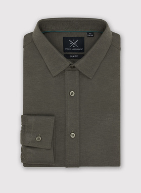 Gładka taliowania koszula w kolorze ciemnozielonym