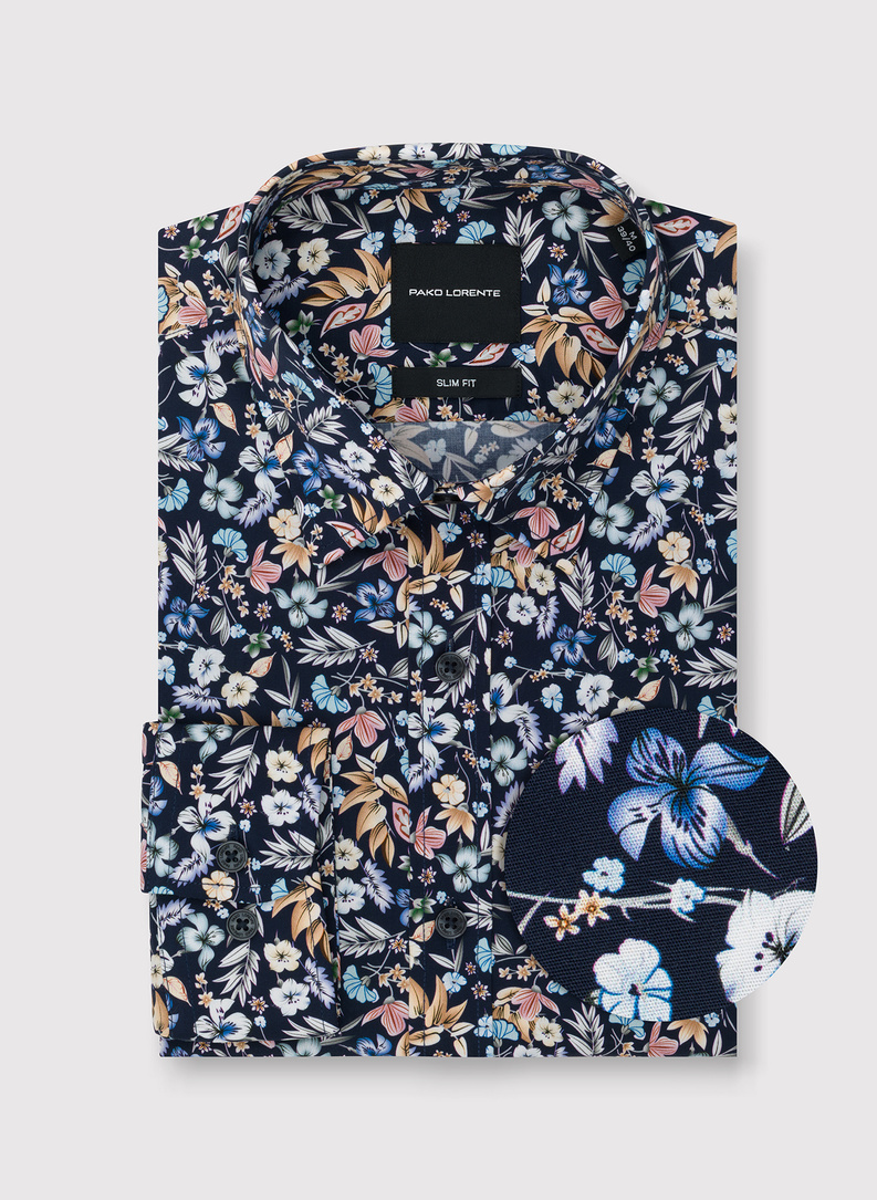 Granatowa koszula w kwiaty