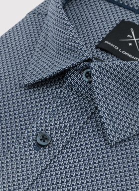 Granatowa koszula męska w geometryczny mikrowzór