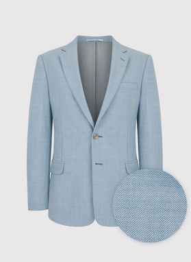 Błękitna marynarka garniturowa o widocznej strukturze