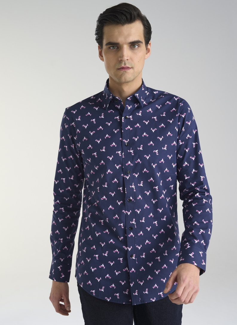 Granatowa koszula w kolibry