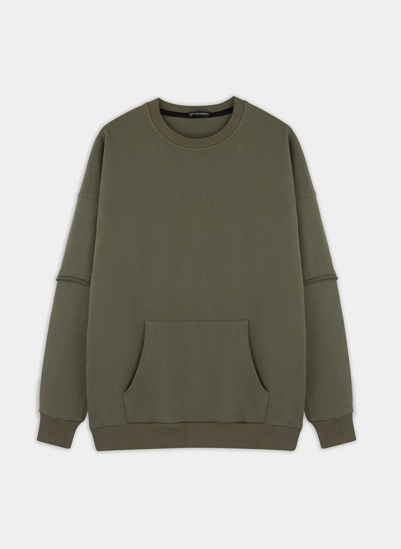 BLUZA Z OKRĄGŁYM DEKOLTEM - ZIELONA P20WF-2B-015-Z - zdjecie nr 1