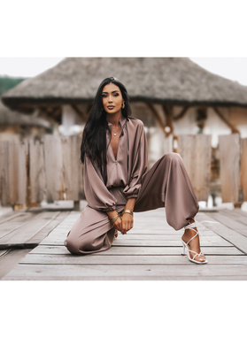 Komplet bluza i spodnie SATIN COZY mocca