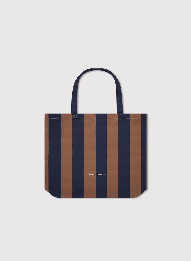 Brązowo-granatowa torba plażowa w pasy