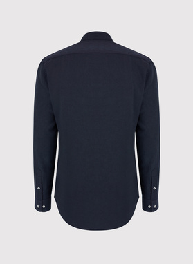 Lniana granatowa koszula męska ze stójką