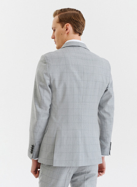 Szara wełniana marynarka garniturowa w kratę