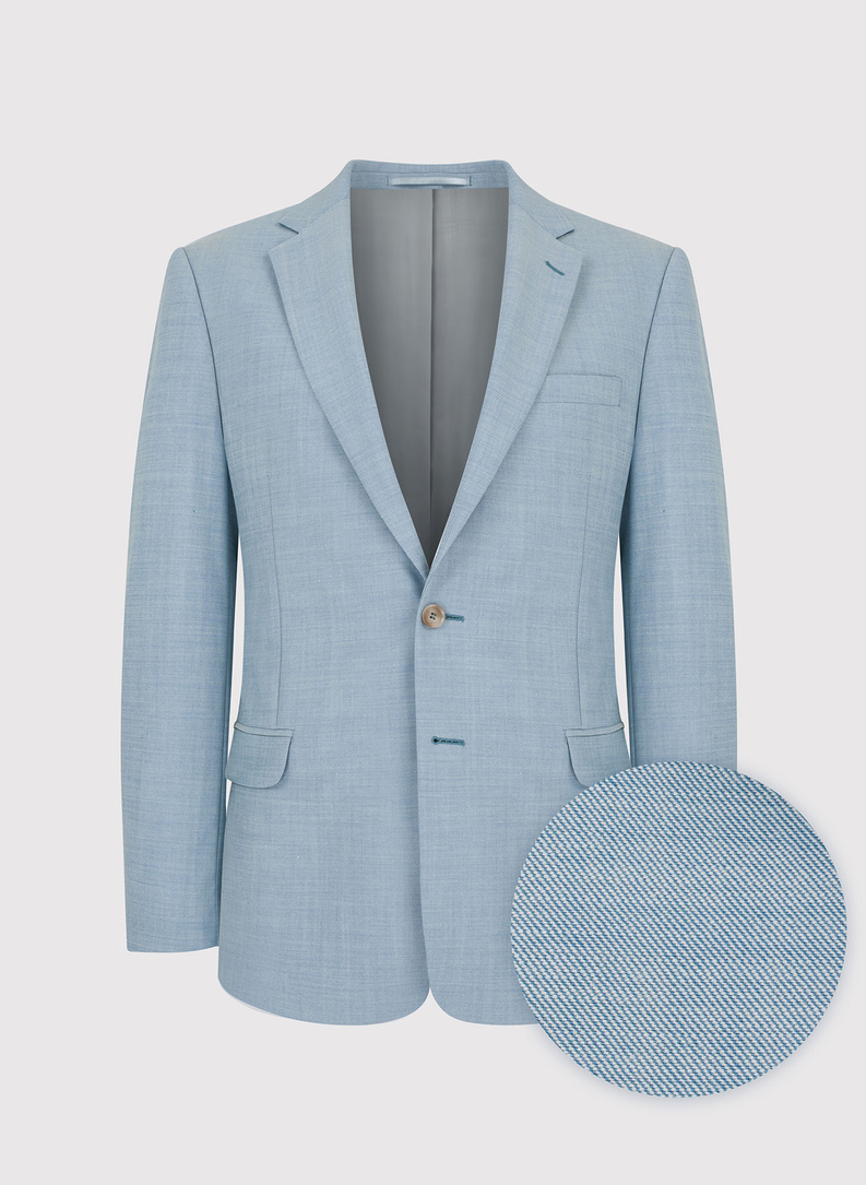 Gładki błękitny garnitur męski z wełny