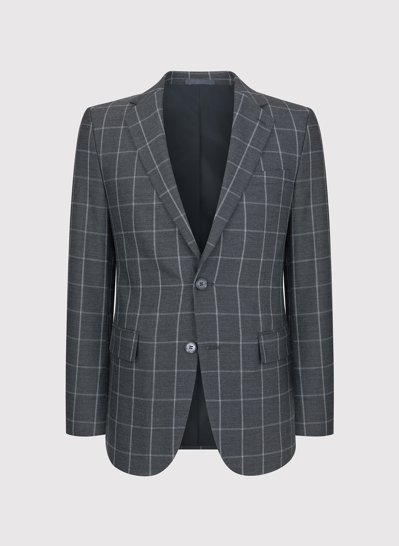 Casualowa szara marynarka w jasną kratę